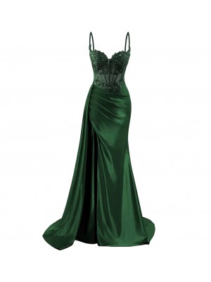 Vestito Donna Maxi Diciottesimo Festa Occasione Speciale Party Dress Verde Scuro 110551B